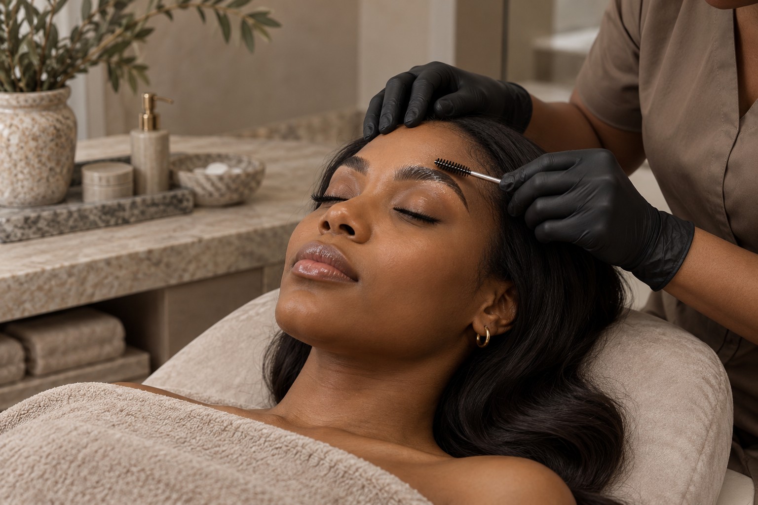 A close view of a brow lamination treatment